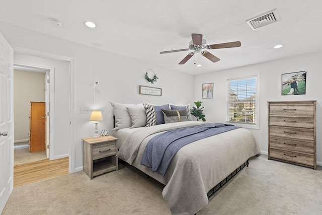 189 Progresso Ave, Woonsocket, RI 02895 - bedroom with light colored carpet, recessed lighting, and a ceiling fan