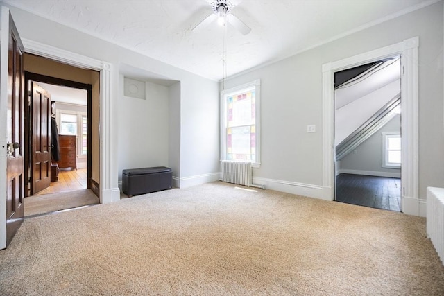 14 Baker St, Foxboro, MA 02035 - unfurnished bedroom featuring radiator, carpet floors, and ceiling fan