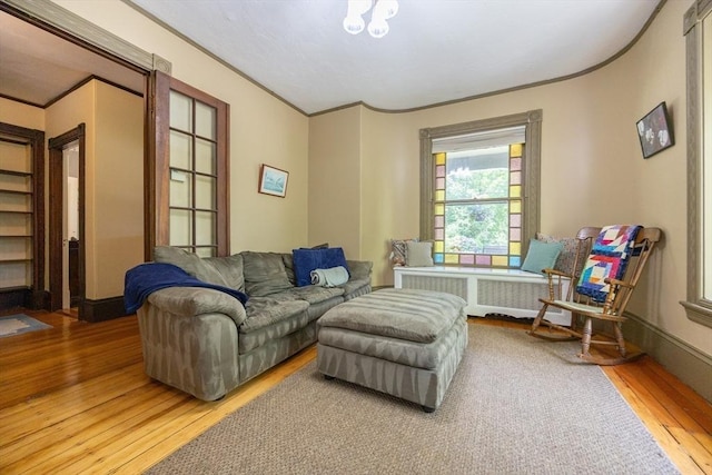 14 Baker St, Foxboro, MA 02035 - living area featuring radiator, wood finished floors, and crown molding