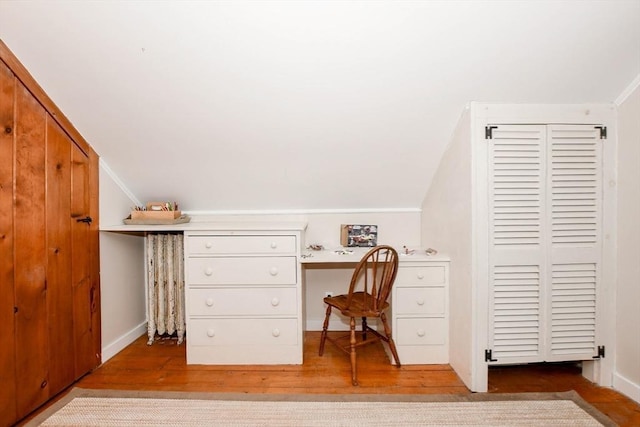 54 Converse Rd, Marion, MA 02738 - office area featuring wood finished floors, baseboards, vaulted ceiling, and crown molding