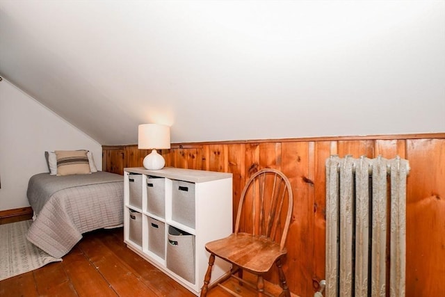 54 Converse Rd, Marion, MA 02738 - bedroom featuring radiator heating unit, hardwood / wood-style floors, and lofted ceiling