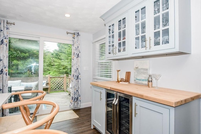 8 Highland View Ave, Mattapoisett, MA 02739 - indoor dry bar with wine cooler, dark wood-style flooring, and recessed lighting