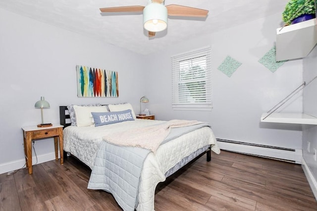 8 Highland View Ave, Mattapoisett, MA 02739 - bedroom with a baseboard radiator, wood finished floors, and a ceiling fan