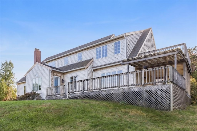 6 Snow Way, Orleans, MA 02653 - back of house with a deck, a yard, and a chimney
