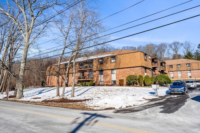 view of snow covered building