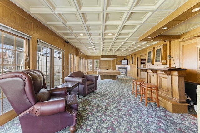 116 Adin St, Hopedale, MA 01747 - lobby featuring wooden walls, coffered ceiling, and recessed lighting