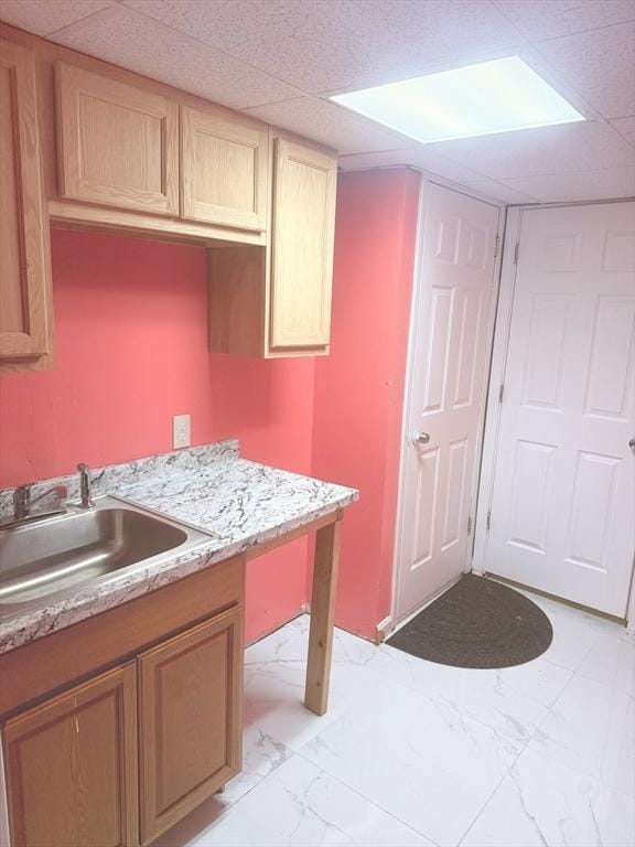 45 4th St, Worcester, MA 01602 - kitchen featuring light marble finish floors and a drop ceiling