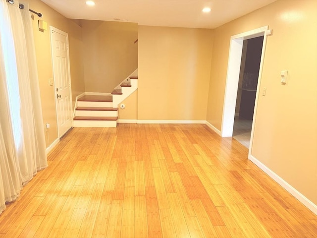 45 4th St, Worcester, MA 01602 - unfurnished room featuring stairs, light wood-style flooring, and recessed lighting