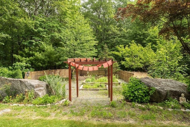 29 Miscoe Rd, Mendon, MA 01756 - view of yard with a wooded view and a pergola
