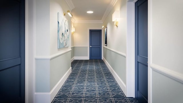 18 Franklin Unit 202, Salem, MA 01970 - hall with dark flooring, ornamental molding, baseboards, and recessed lighting