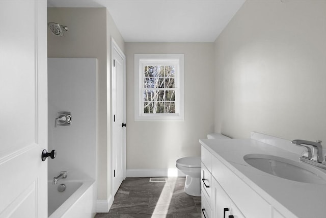 full bathroom featuring vanity, toilet, and bathtub / shower combination