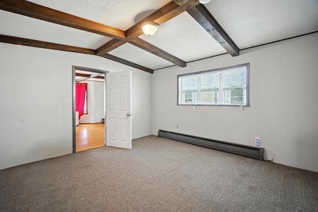 16 Laurel St, Springfield, MA 01107 - unfurnished bedroom with a baseboard heating unit, carpet flooring, and wood walls