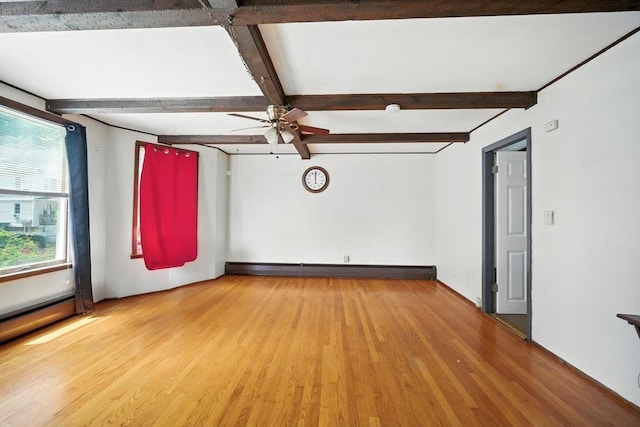 16 Laurel St, Springfield, MA 01107 - spare room with light wood-type flooring, beam ceiling, a ceiling fan, and a baseboard radiator