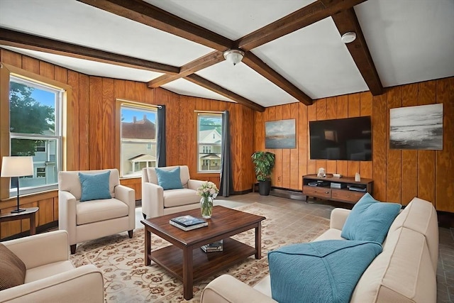 16 Laurel St, Springfield, MA 01107 - living area with plenty of natural light, wooden walls, and beamed ceiling
