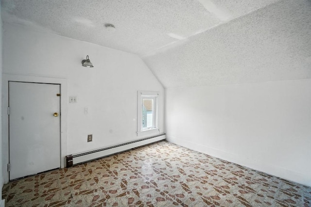 16 Laurel St, Springfield, MA 01107 - bonus room with a baseboard radiator, a textured ceiling, and lofted ceiling