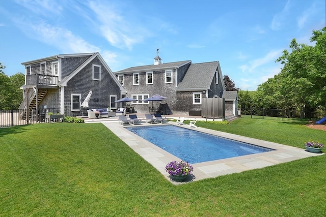 27 Watcha Path, Edgartown, MA 02539 - view of pool featuring an outdoor hangout area, a fenced backyard, stairs, a deck, and a patio