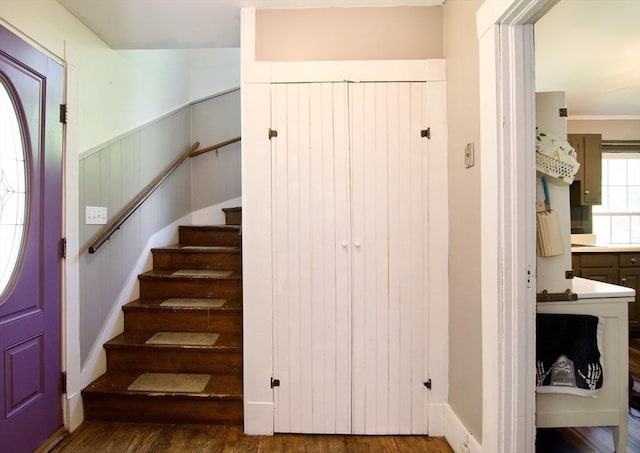 31 E St, Stafford, CT 06076 - entryway featuring wood finished floors and stairs