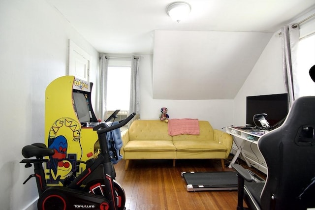 31 E St, Stafford, CT 06076 - exercise area featuring hardwood / wood-style floors and vaulted ceiling