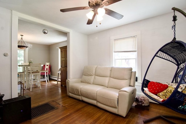 31 E St, Stafford, CT 06076 - living area with hardwood / wood-style floors, ceiling fan, and plenty of natural light