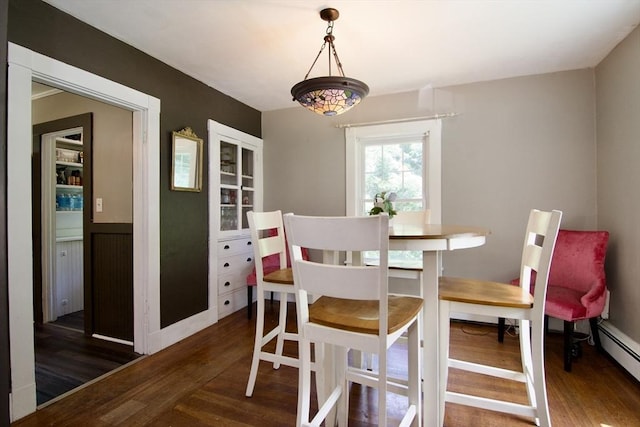 31 E St, Stafford, CT 06076 - dining room featuring wood finished floors, a baseboard radiator, and a wainscoted wall