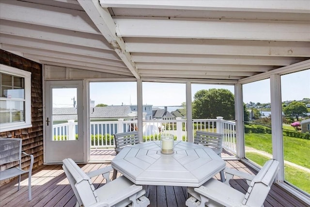 113 N Ridge Rd, Ipswich, MA 01938 - sunroom / solarium featuring plenty of natural light, beam ceiling, and outdoor dining area