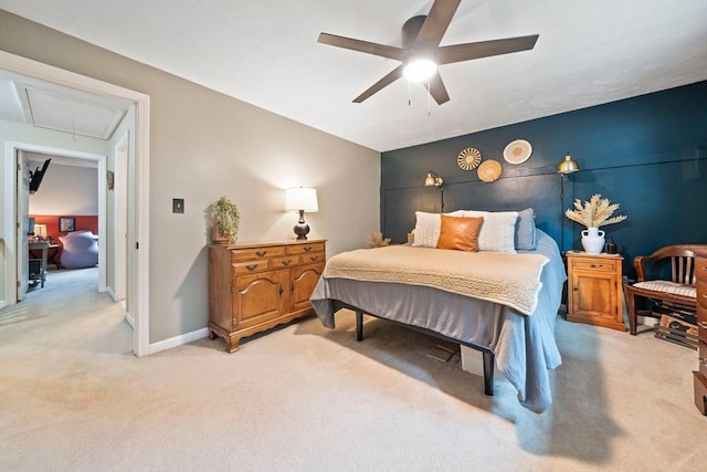 547 Washington St Unit B13, Pembroke, MA 02359 - bedroom featuring attic access, light carpet, and a ceiling fan