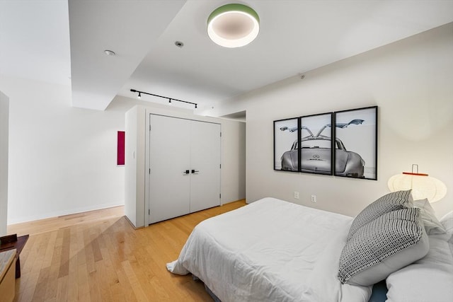 1313 Washington St Unit 309, Boston, MA 02118 - bedroom featuring light wood-style floors, a closet, and rail lighting