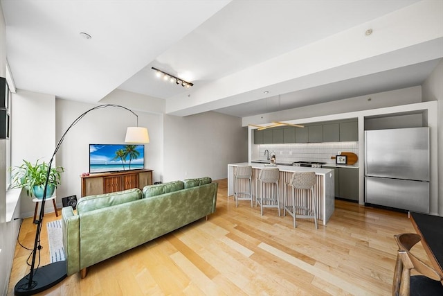 1313 Washington St Unit 309, Boston, MA 02118 - living area featuring rail lighting and light wood-style flooring