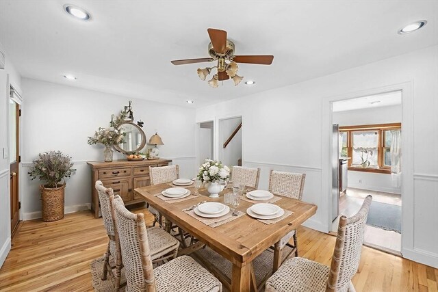 94 Clinton Rd, Weymouth, MA 02189 - dining area with a ceiling fan, light wood-style floors, and recessed lighting