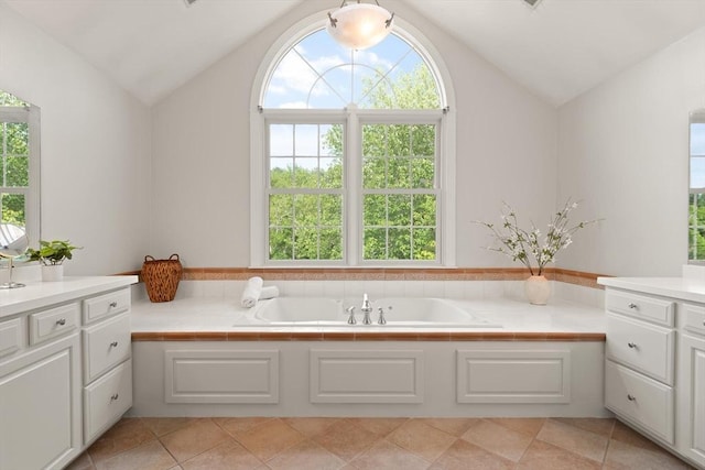 45 Anselm Way, Sudbury, MA 01776 - full bathroom featuring vaulted ceiling, a bath, and vanity