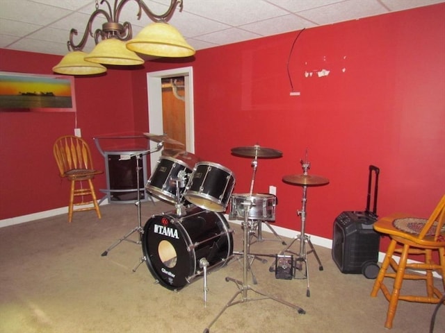 471 Mechanic St, Fitchburg, MA 01420 - game room featuring a drop ceiling, carpet flooring, and baseboards