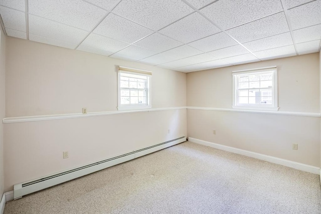 18 Curve Hill Rd, Yarmouth, MA 02664 - unfurnished room with baseboard heating, a paneled ceiling, healthy amount of natural light, carpet, and baseboards