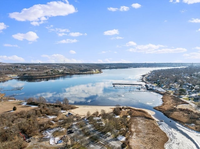 bird's eye view featuring a water view