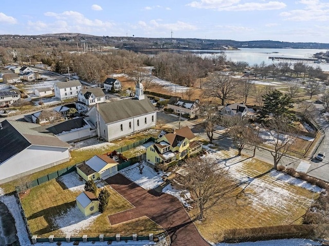 aerial view featuring a water view