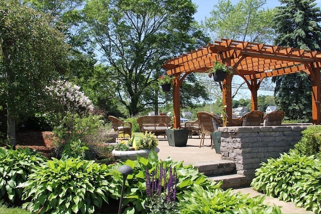 exterior space with a pergola and an outdoor living space