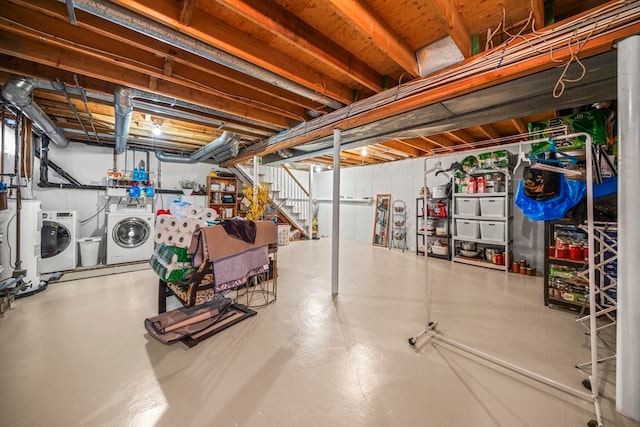 basement with washer and dryer