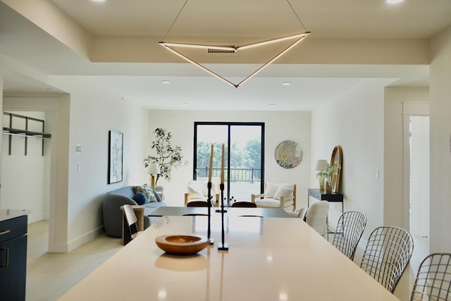 dining room featuring recessed lighting, visible vents, and baseboards