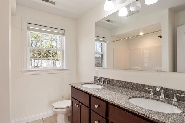 full bath with visible vents, toilet, plenty of natural light, and a sink