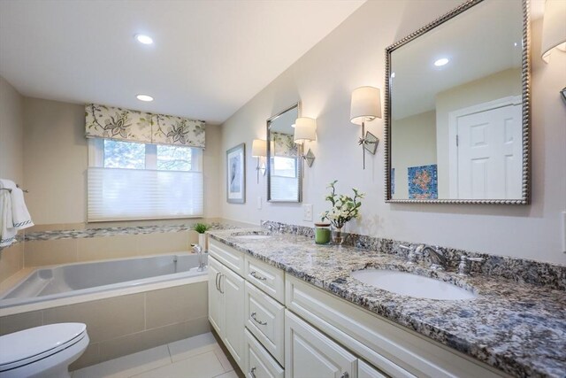 8 Fieldstone Ln, Natick, MA 01760 - full bath featuring a sink, tile patterned flooring, recessed lighting, and a bath