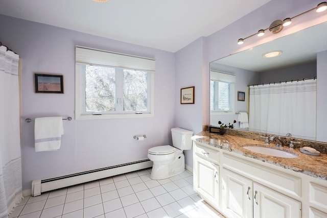 8 Fieldstone Ln, Natick, MA 01760 - full bathroom featuring baseboards, tile patterned flooring, baseboard heating, and toilet