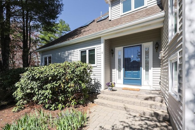 8 Fieldstone Ln, Natick, MA 01760 - view of exterior entry with roof with shingles