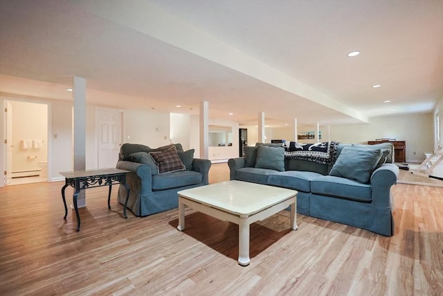 8 Fieldstone Ln, Natick, MA 01760 - living area with recessed lighting, a baseboard heating unit, and light wood-type flooring