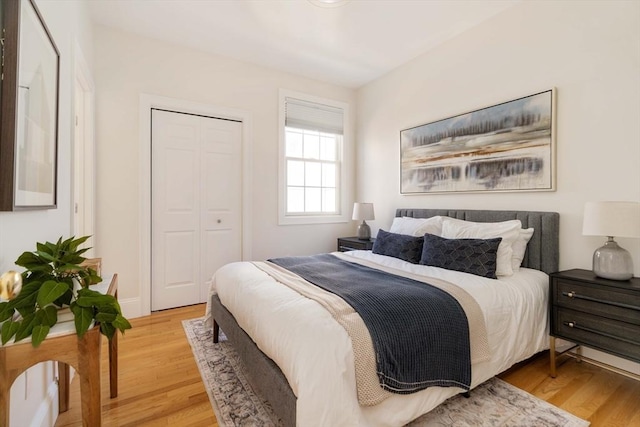 bedroom featuring a closet and light wood-type flooring