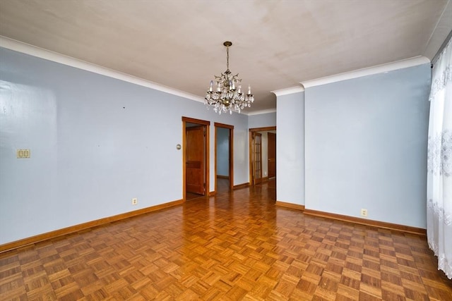101 Cory St, Fall River, MA 02720 - unfurnished room featuring a chandelier, baseboards, and crown molding