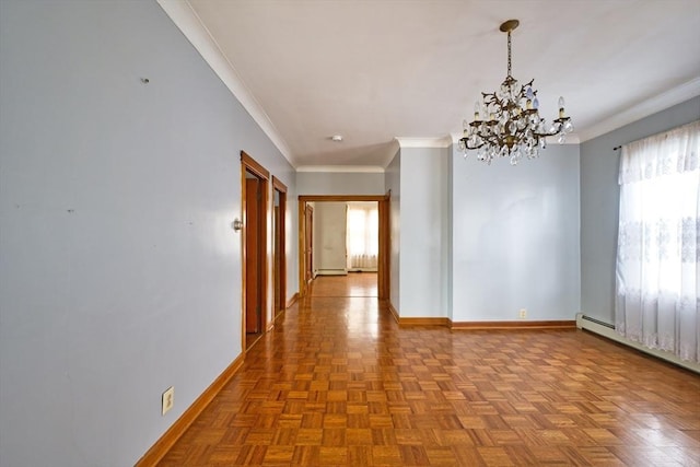 101 Cory St, Fall River, MA 02720 - spare room featuring baseboards, a chandelier, and crown molding
