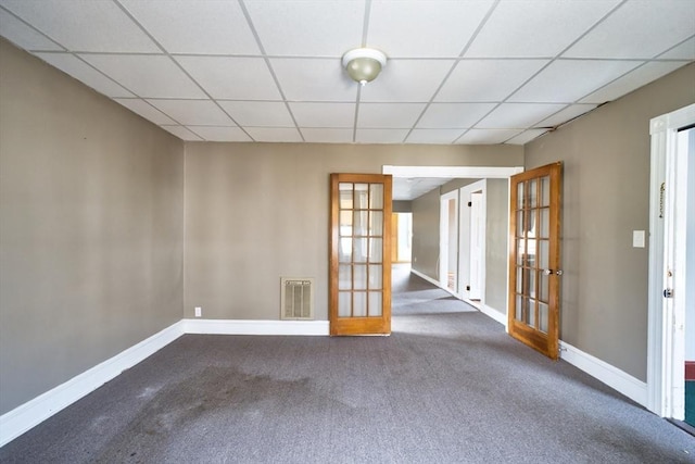 101 Cory St, Fall River, MA 02720 - unfurnished room with french doors, carpet, baseboards, and a paneled ceiling