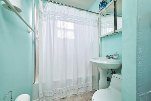 101 Cory St, Fall River, MA 02720 - full bath featuring toilet, shower / bath combo, and tile patterned floors
