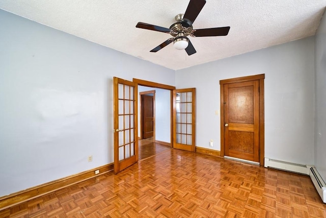 101 Cory St, Fall River, MA 02720 - empty room with baseboards, french doors, a textured ceiling, and a ceiling fan