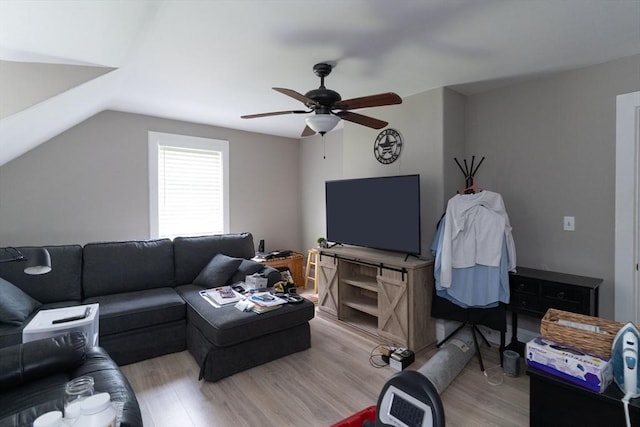 1 Commonwealth Ave, Sturbridge, MA 01518 - living room featuring light wood-type flooring, ceiling fan, and vaulted ceiling
