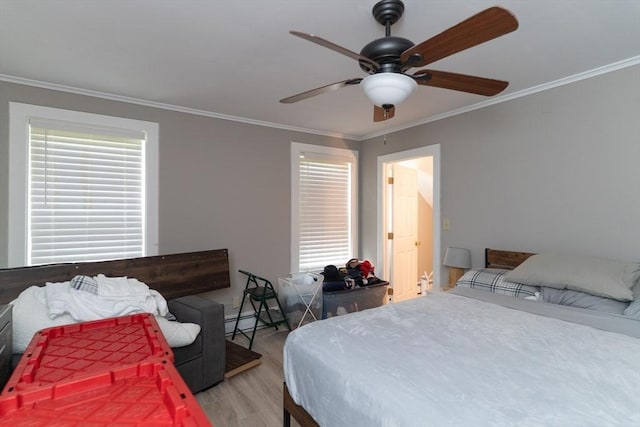 1 Commonwealth Ave, Sturbridge, MA 01518 - bedroom with light wood finished floors, crown molding, multiple windows, and a ceiling fan